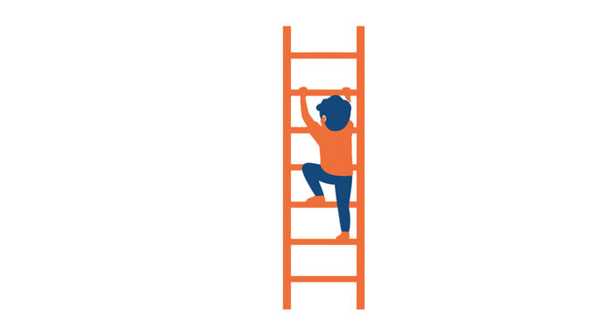 Person Climbing Orange Ladder Upwards.