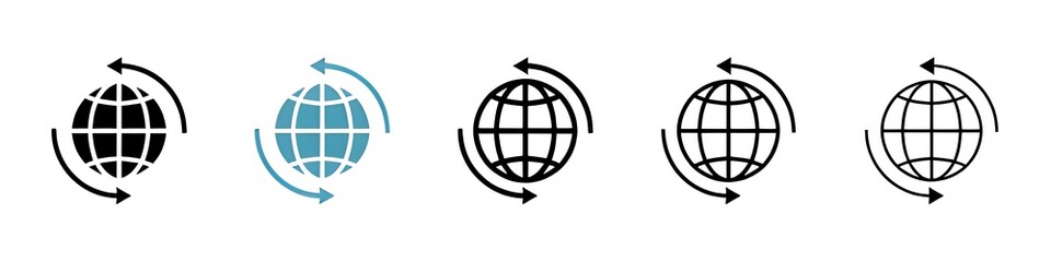 Obraz premium Import export illustration set. Global trade vector symbol for UI designs. Thin line customizable illustration. Contour symbol. Vector isolated outline drawing. Editable stroke