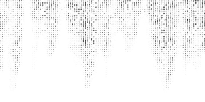 Binary code rain background. Digital numbers 0 and 1 pattern. Vector abstract technology grey futuristic backdrop. Falling script bg
