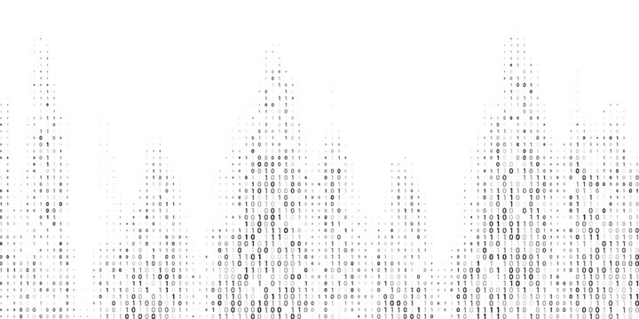 Binary code rain background. Digital numbers 0 and 1 pattern. Vector abstract technology grey futuristic backdrop. Falling script bg