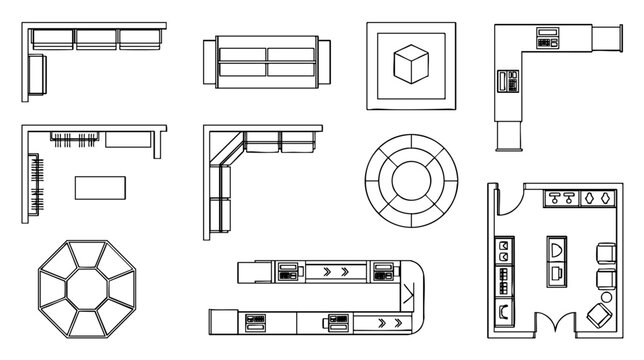 Retail Store Furniture CAD Blocks Top View Architectural Display Symbols Vector Sheet