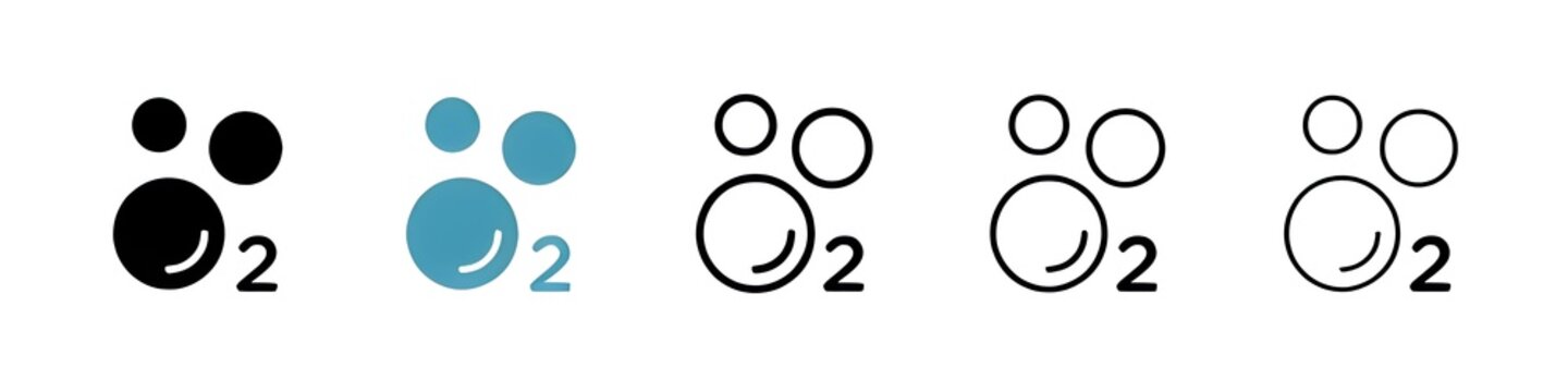 Oxygen O2 vector icon set in solid style. Thin line customizable illustration. Contour symbol. Vector isolated outline drawing. Editable stroke