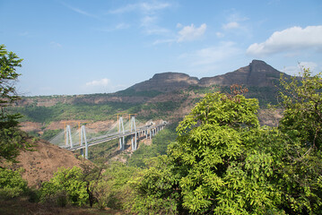 Naklejka premium Mumbai Pune Expressway Missing Link Bridge, Cable stayed bridge, Lonavala, Maharashtra, India. Asia.