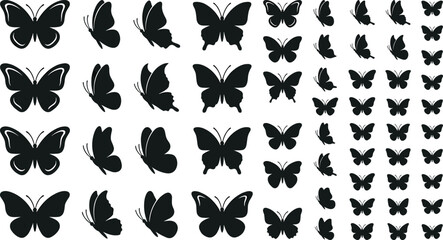 Butterfly black silhouettes mega set featuring multiple insect shapes side profile views and nature symbols in image_a4aec4.png © MdOsiar