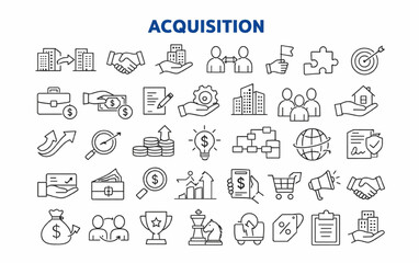 Fototapeta premium Acquisition Icons Set Business Strategy Growth Investment Deal Purchase
