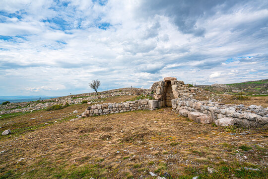 Scenic views of the archaeological remains and monumental stone walls of Hattuşa (Hattusha),  located in Boğazkale, &Ccedil;orum, this sprawling site was the fortified capital city of the Hittite Empire duri