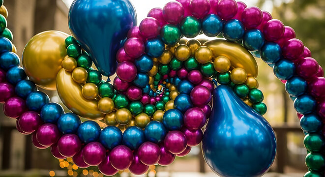 Colorful balloon sculpture resembling a swirling whisk detailed photographic composition art decoration