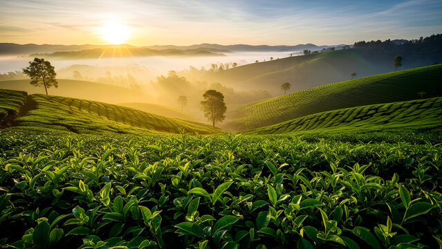 Morning Mist over Rolling Tea Gardens