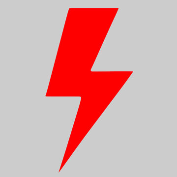 Bright Red lightning bolt energy icon gray background High voltage, danger 