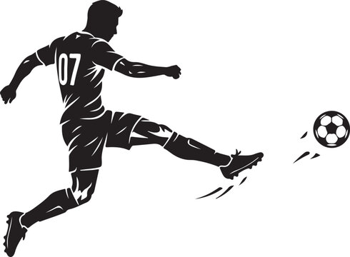 Silhouette of soccer player kicking ball in dynamic action pose