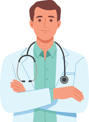 Fototapeta premium Vector illustration of confident male doctor with stethoscope wearing medical coat showing healthcare and professionalism concept isolated on white background
