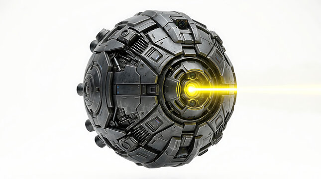Isolated Futuristic Sci-Fi Device Emitting a Bright Energy Beam Against a Pristine White Backdrop