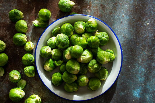 Bowl of raw fresh Brussels sprouts