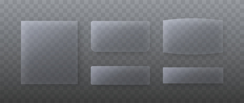 Frosted Glassmorphism UI Panels And Buttons Set With Transparent Glass Shapes And Soft Blur Effect