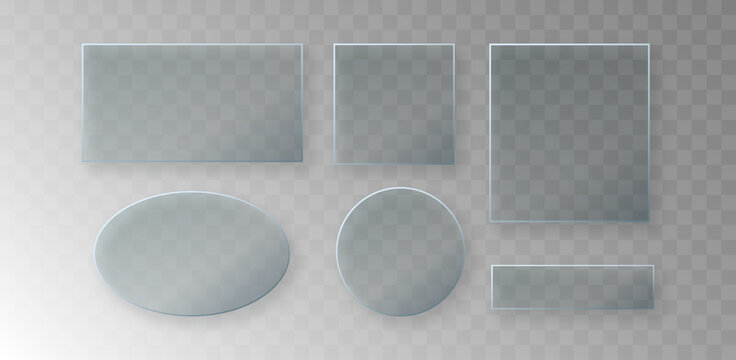 Transparent Glassmorphism Cards Set With Rectangle Panel, Square Frame And Circular Glass Shape
