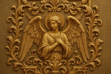 Obraz premium Ornate angelic relief sculpture illustration background