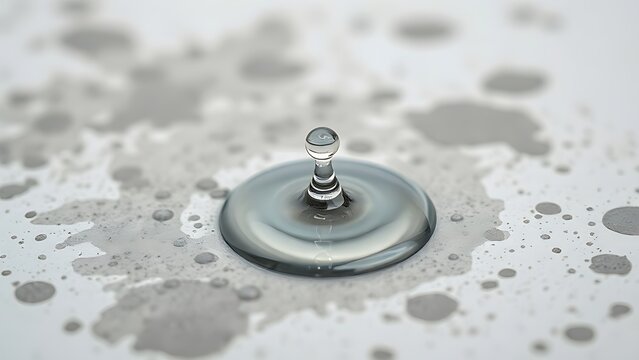 A water droplet falling on a surface, washing away stains, macro detail.