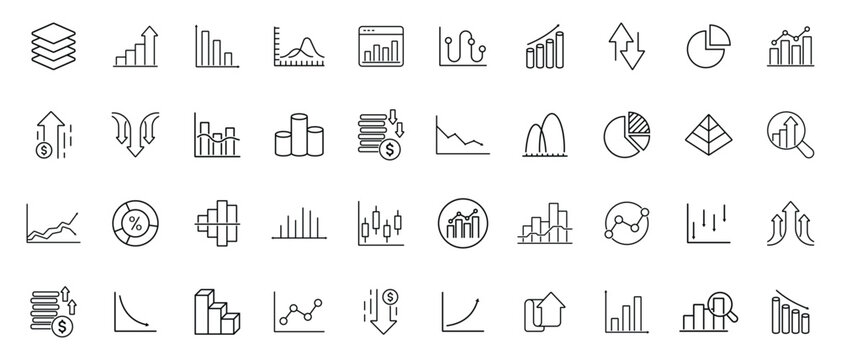 Line growth and decrease icon set. growth up and down. Profit and loss icon. Revenue Growth and decrease, Percentage Growth and decrease vector illustration.