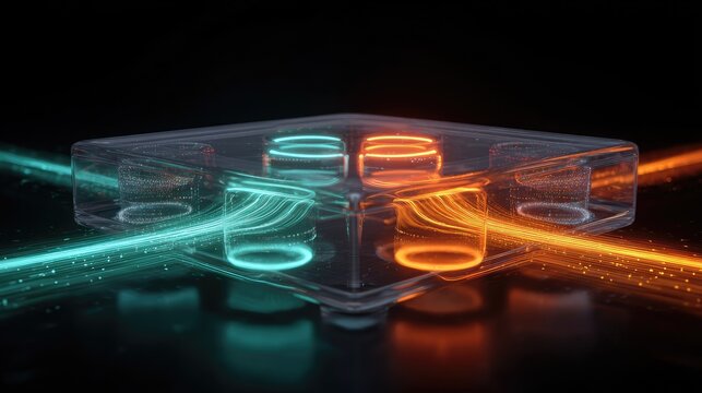 Futuristic microfluidic device with flowing colored streams