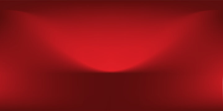 Red studio background. Abstract limbo podium studio room. Dark red gradient wall floor and spotlight scene.