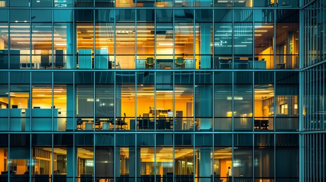 Die moderne Glasfassade von einem modernen B&uuml;rogeb&auml;ude, mit KI generiert