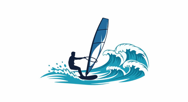 Windsurfer on a blue wave