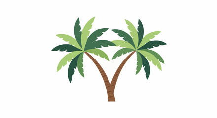 Obraz premium Two stylized palm trees with green fronds on brown trunks against white