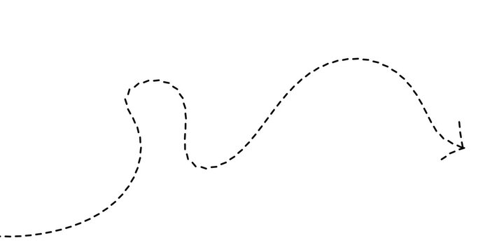 A dashed arrow line curving to the right on a white background, a symbol of direction and movement