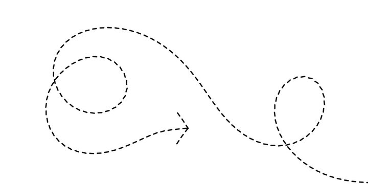Curved dotted arrow indicating movement and direction through a dynamic, flowing line on a white background