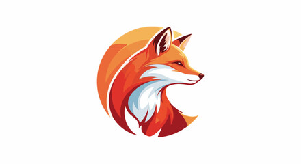 Obraz premium Stylized orange fox head with a curled tail, rendered in a vibrant, geometric style