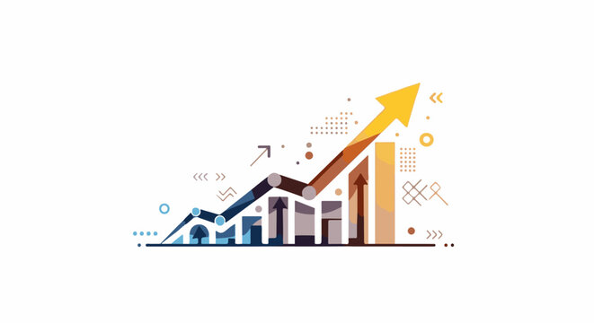 Stylized upward trending bar graph with arrow