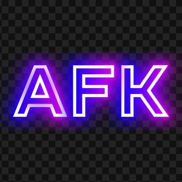 Neon AFK text sign glowing on transparent background vector gaming typography