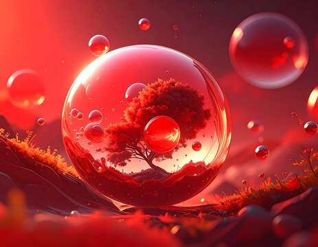 Vibrant Red Bubbles Abstract Background.