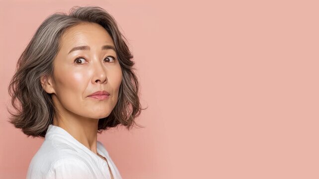 Senior Korean asian woman smiling isolated on plain background for retirement insurance concept
