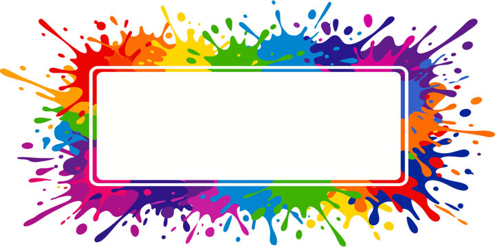 Bright rainbow paint splash frame with rounded rectangle copy space