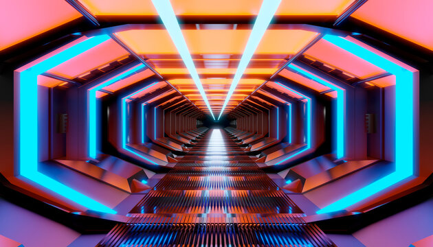 Three dimensional render of futuristic corridor