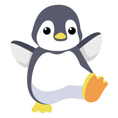 Obraz premium Adorable cartoon penguin character with spread wings and cheerful expression isolated on white background
