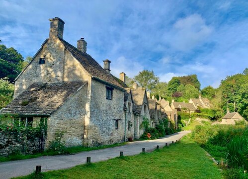 Historic 14th century weavers' cottages on Arlington Row, in Bibury, Gloucestershire, England. 