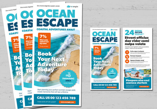 Ocean Travel DL Flyer Template in White and Blue with Orange Accents