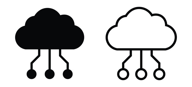 Cloud computing icons. outline and solid cloud storage vector symbols. data transfer technology. vector illustration