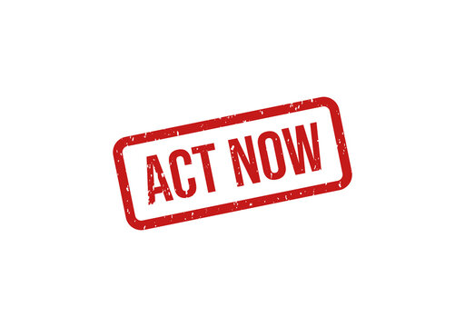 Red act now urgent stamp badge