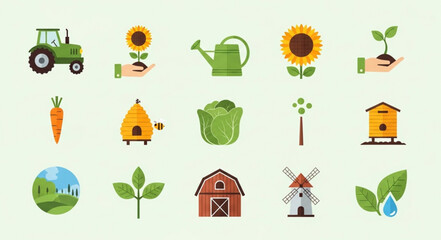 Fototapeta premium Collection of Farming and Agriculture Icons and Symbols.