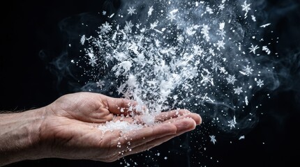 Fototapeta premium Snowflakes exploding from a hand
