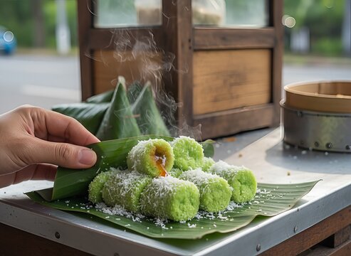 Steaming Kue Putu Bamboo - A Traditional Indonesian Dessert.