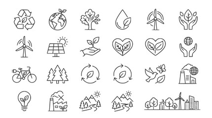 Fototapeta premium Eco-friendly Icons: Nature, Renewable Energy, Sustainability, Recycling, Green Living