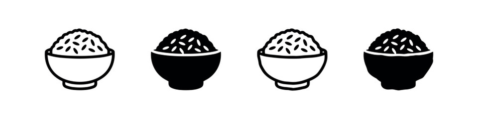 Rice Bowl Vector Icons Set: Outline and Filled Designs for Food and Cuisine © liubomir118809
