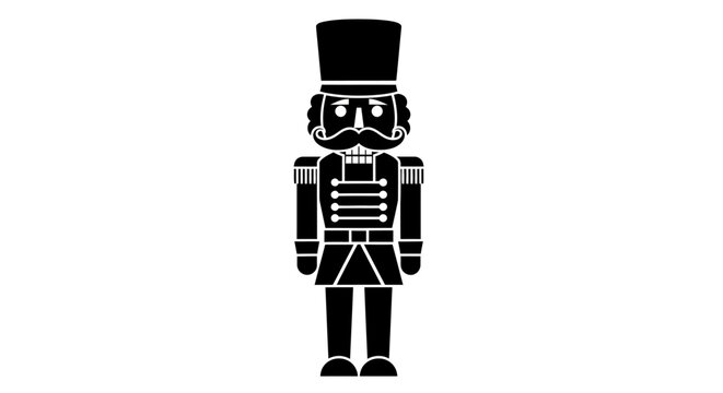 Black and white toy soldier, vector nutcracker illustration, Christmas decoration icon, minimalist design element