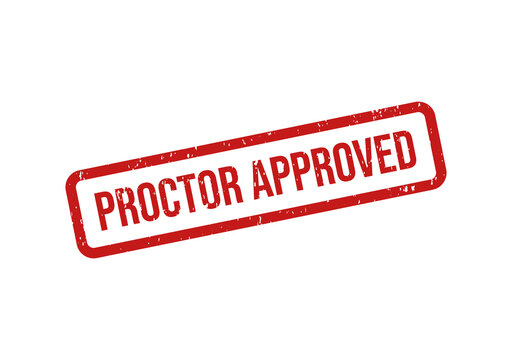 Red proctor approved stamp on white background