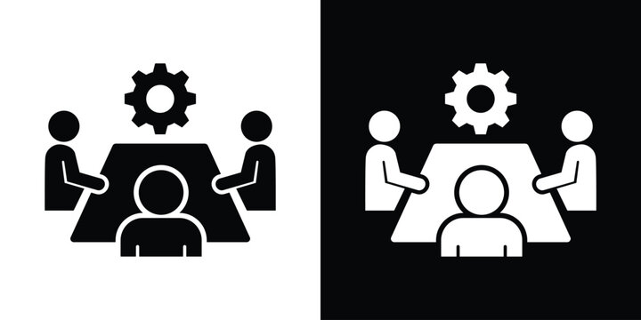 Business workflow and setup vector icon with corporate staff gathered around a boardroom table.