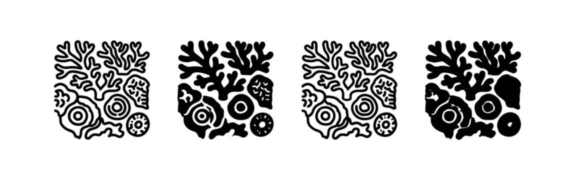 Abstract coral reef shapes, icon set